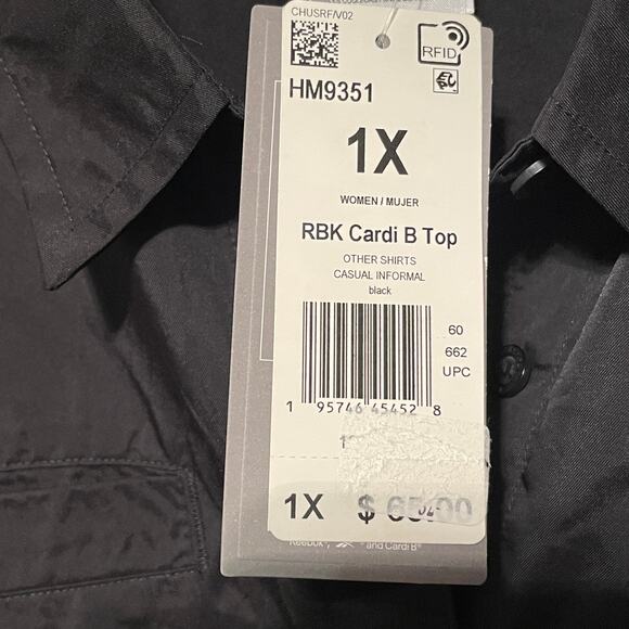 REEBOK x Cardi B Plus Size Ruched-Sleeve Active Shirt, Black 1X - Picture 4 of 7